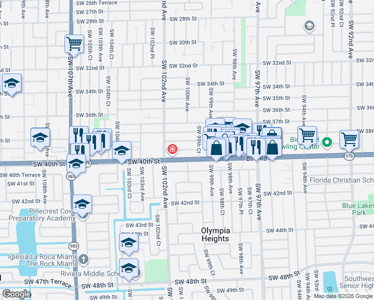 map of restaurants, bars, coffee shops, grocery stores, and more near 10000 Southwest 38th Terrace in Miami