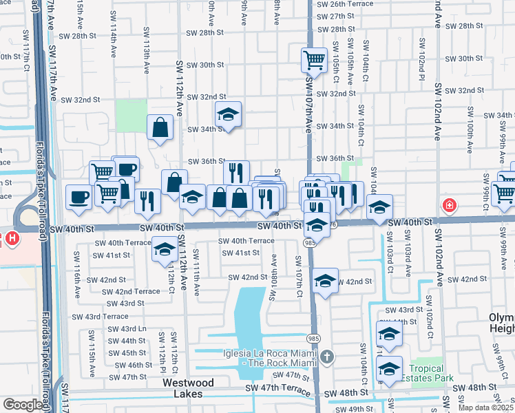 map of restaurants, bars, coffee shops, grocery stores, and more near 3745 Southwest 109th Avenue in Miami