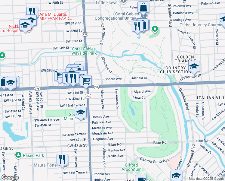 map of restaurants, bars, coffee shops, grocery stores, and more near 1409 Florida 976 in Coral Gables