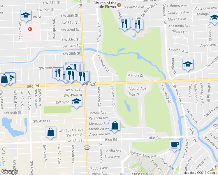 map of restaurants, bars, coffee shops, grocery stores, and more near 1409 Florida 976 in Coral Gables