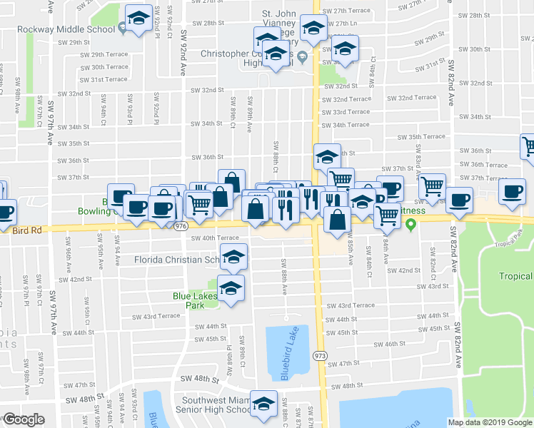 map of restaurants, bars, coffee shops, grocery stores, and more near 3840 Southwest 88th Court in Miami