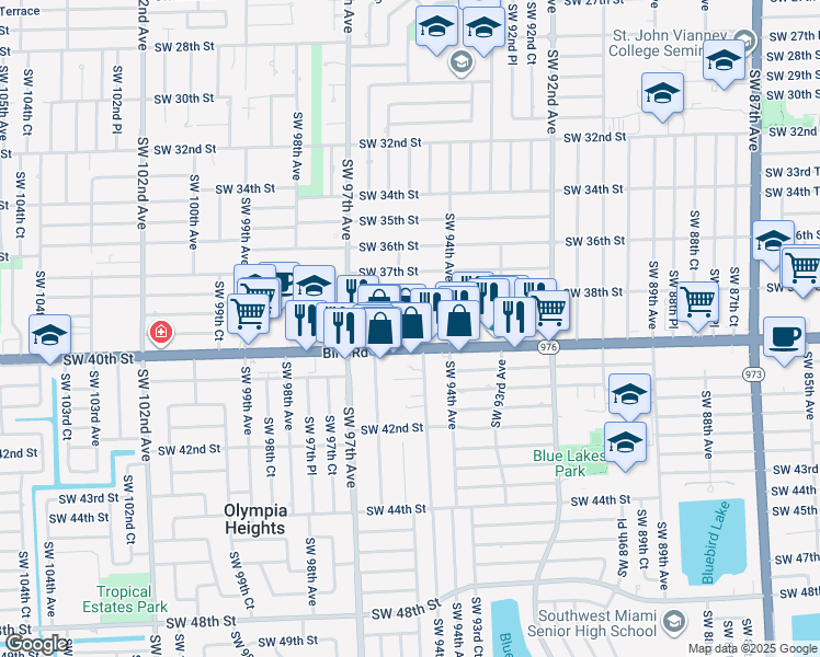 map of restaurants, bars, coffee shops, grocery stores, and more near 9443 Southwest 39th Street in Miami