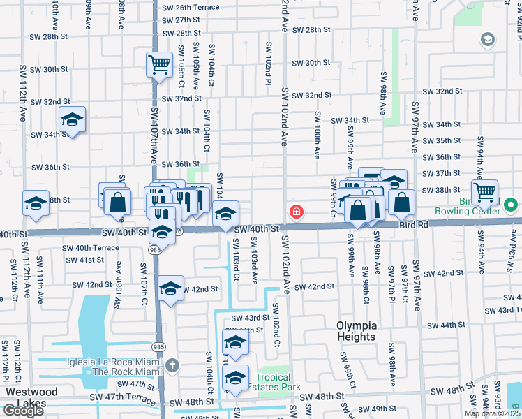 map of restaurants, bars, coffee shops, grocery stores, and more near 3805 Southwest 103rd Avenue in Miami