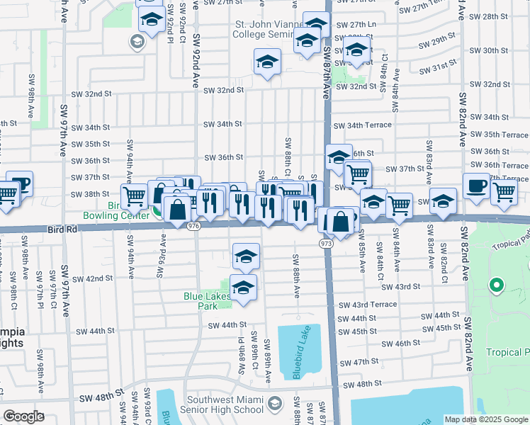 map of restaurants, bars, coffee shops, grocery stores, and more near 3832 Southwest 89th Avenue in Miami