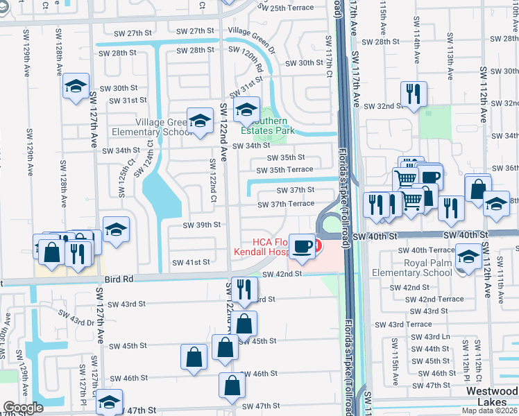 map of restaurants, bars, coffee shops, grocery stores, and more near in Tamiami