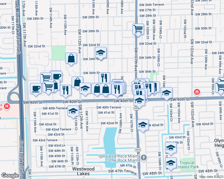 map of restaurants, bars, coffee shops, grocery stores, and more near 3745 Southwest 109th Avenue in Miami