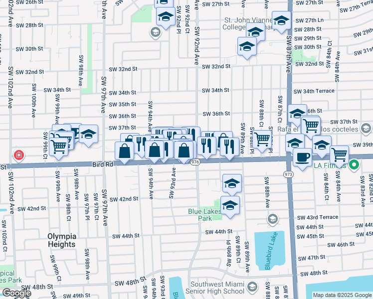 map of restaurants, bars, coffee shops, grocery stores, and more near 9231 Southwest 39th Street in Miami