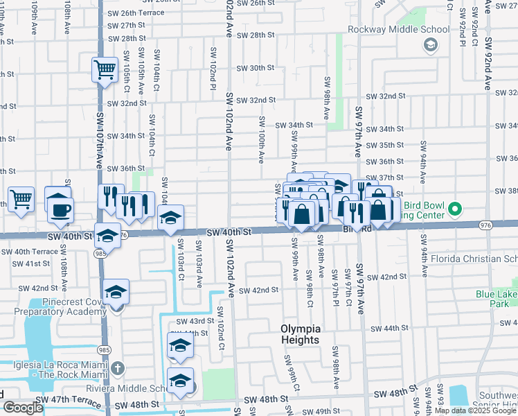 map of restaurants, bars, coffee shops, grocery stores, and more near 10000 SW 38th Terrace in Miami