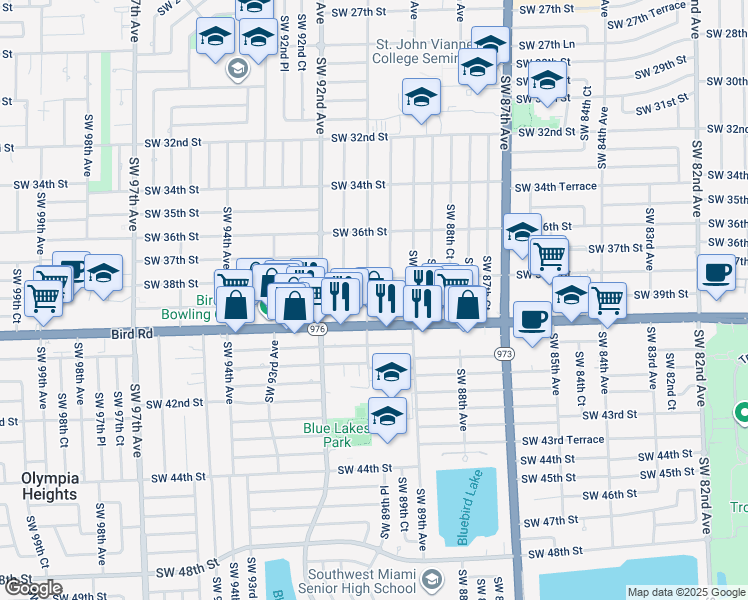 map of restaurants, bars, coffee shops, grocery stores, and more near 3849 Southwest 90th Avenue in Miami