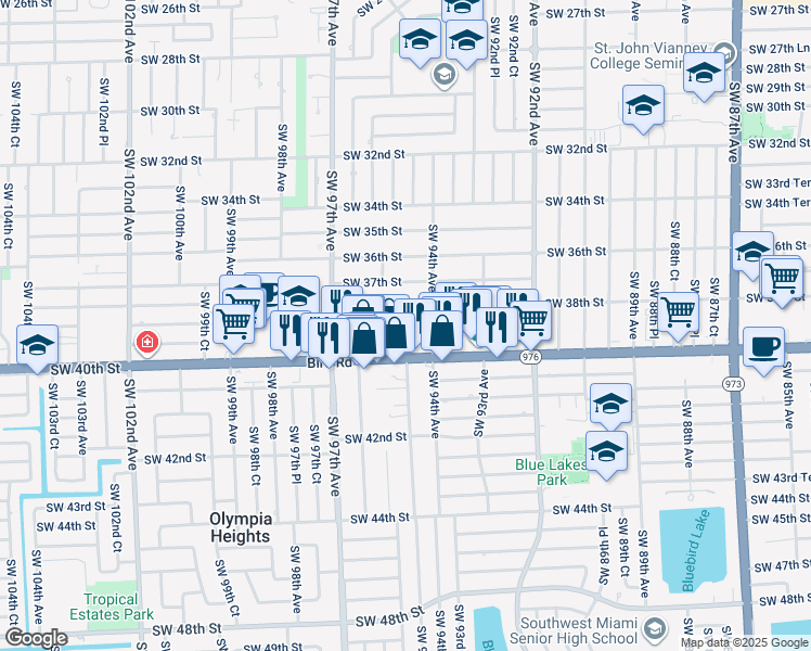 map of restaurants, bars, coffee shops, grocery stores, and more near 9443 Southwest 39th Street in Miami