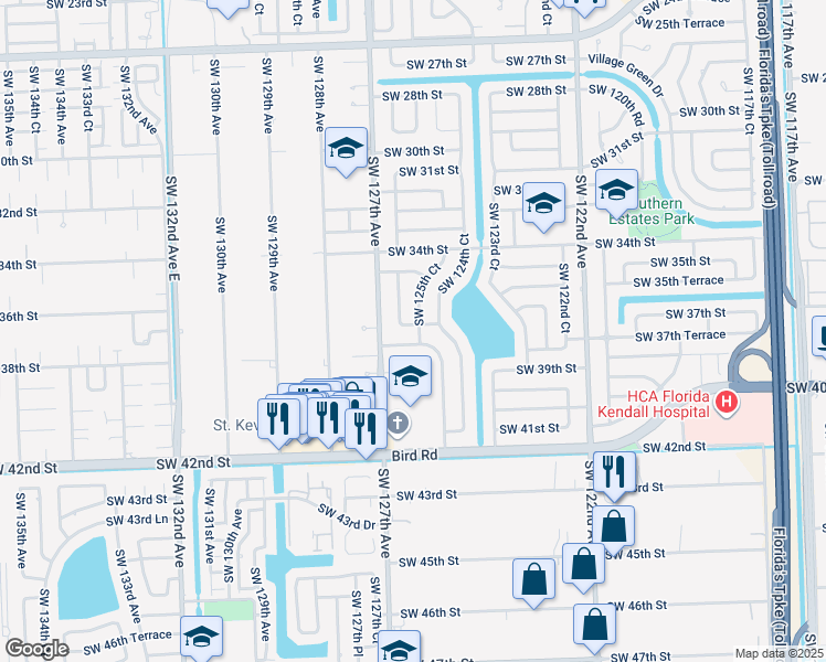 map of restaurants, bars, coffee shops, grocery stores, and more near 12560 Southwest 37th Street in Miami