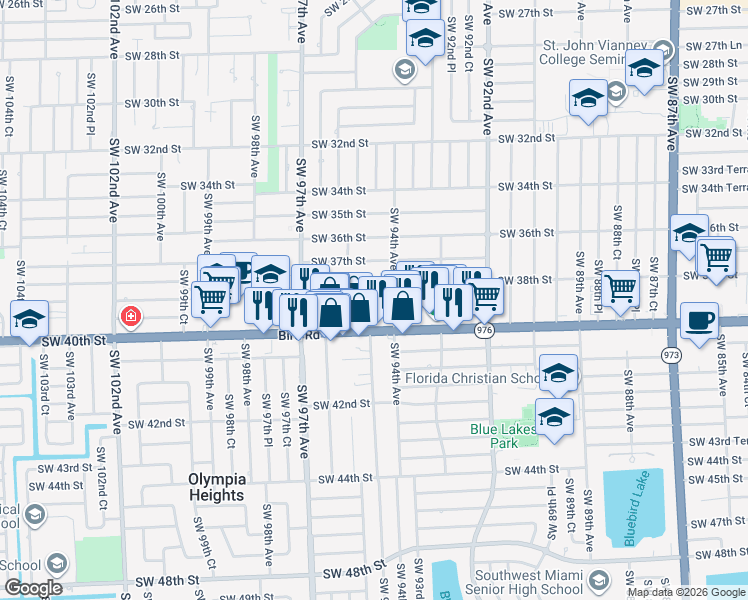 map of restaurants, bars, coffee shops, grocery stores, and more near 9443 Southwest 39th Street in Miami