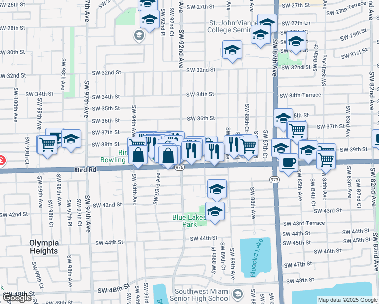 map of restaurants, bars, coffee shops, grocery stores, and more near 3830 Southwest 91 Avenue in Miami