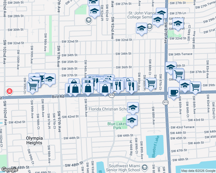 map of restaurants, bars, coffee shops, grocery stores, and more near 9231 Southwest 39th Street in Miami