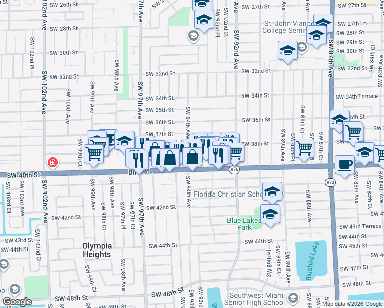 map of restaurants, bars, coffee shops, grocery stores, and more near 3873-3875 Southwest 94th Avenue in Miami