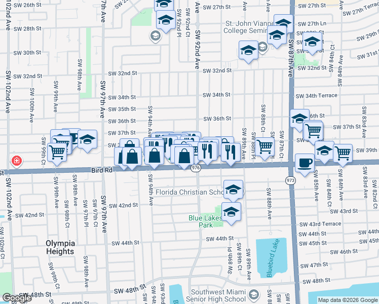 map of restaurants, bars, coffee shops, grocery stores, and more near 9231 Southwest 39th Street in Miami
