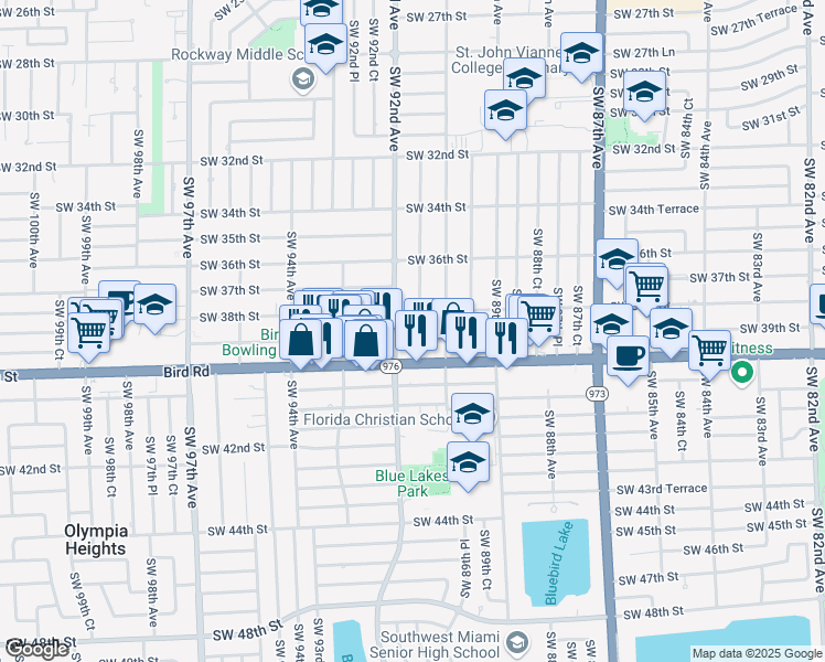 map of restaurants, bars, coffee shops, grocery stores, and more near 3830 Southwest 91 Avenue in Miami