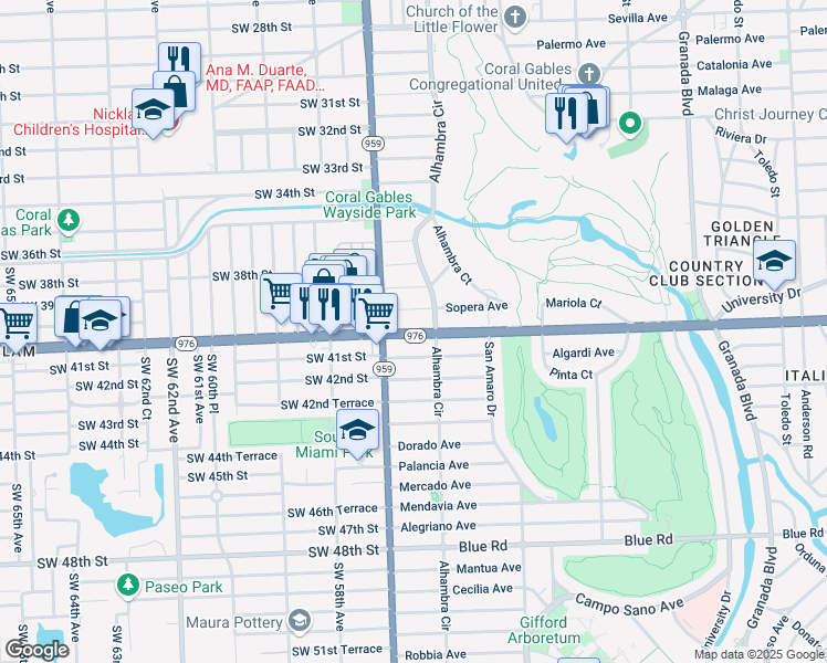 map of restaurants, bars, coffee shops, grocery stores, and more near in Coral Gables