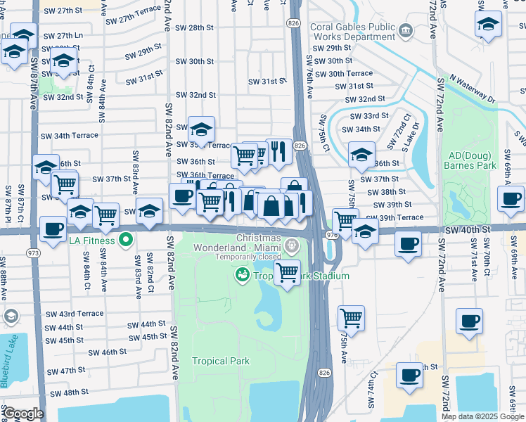 map of restaurants, bars, coffee shops, grocery stores, and more near 105 Southwest 78th Court in Miami