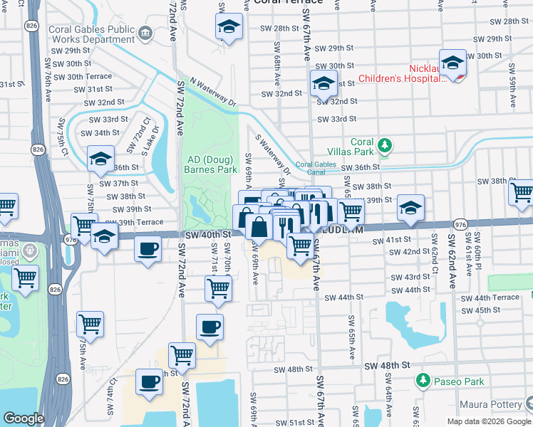 map of restaurants, bars, coffee shops, grocery stores, and more near 3960 Southwest 68th Avenue in Miami
