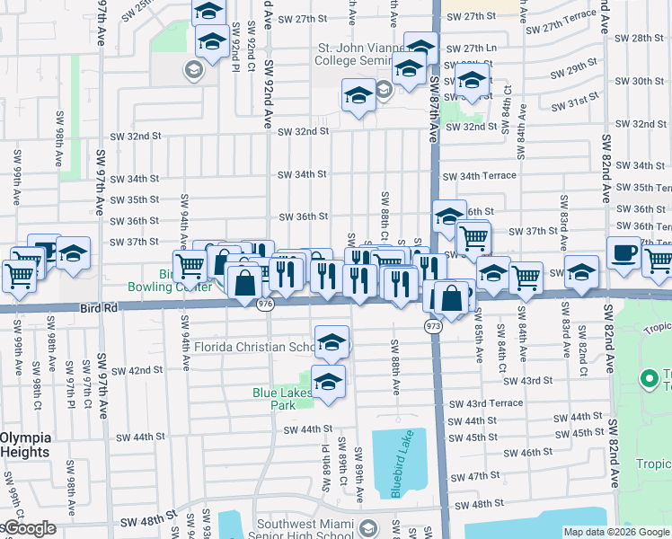 map of restaurants, bars, coffee shops, grocery stores, and more near 3832 Southwest 89th Avenue in Miami