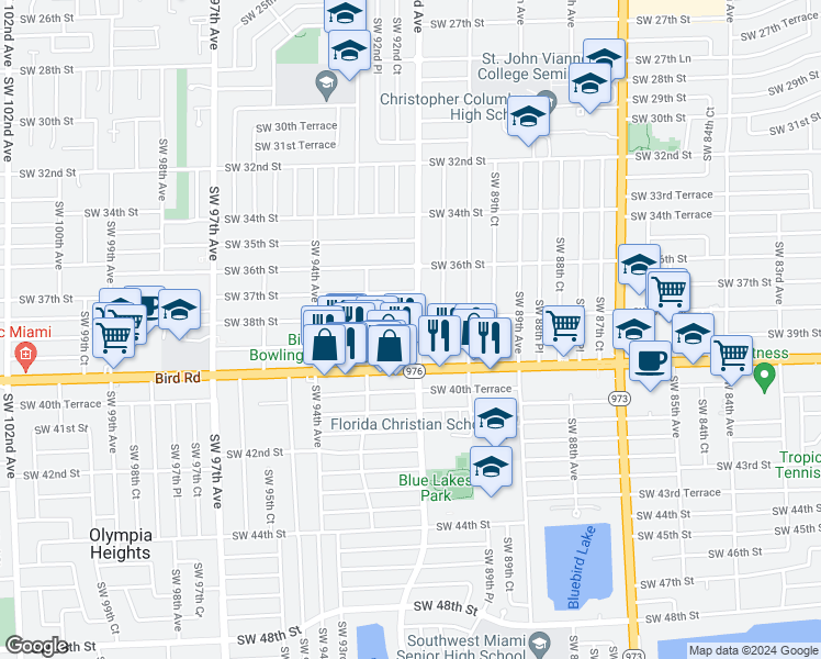 map of restaurants, bars, coffee shops, grocery stores, and more near 9231 Southwest 39th Street in Miami