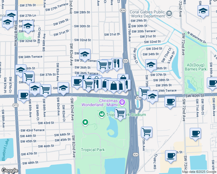 map of restaurants, bars, coffee shops, grocery stores, and more near 105 Southwest 78th Court in Miami