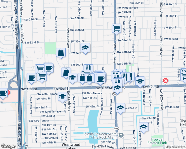 map of restaurants, bars, coffee shops, grocery stores, and more near 3745 Southwest 109th Avenue in Miami