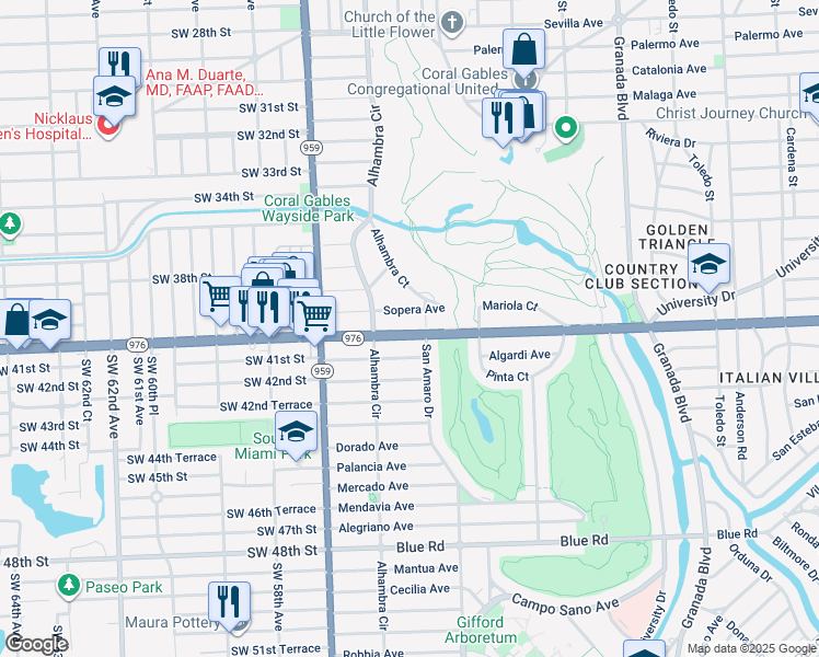 map of restaurants, bars, coffee shops, grocery stores, and more near 1409 Florida 976 in Coral Gables