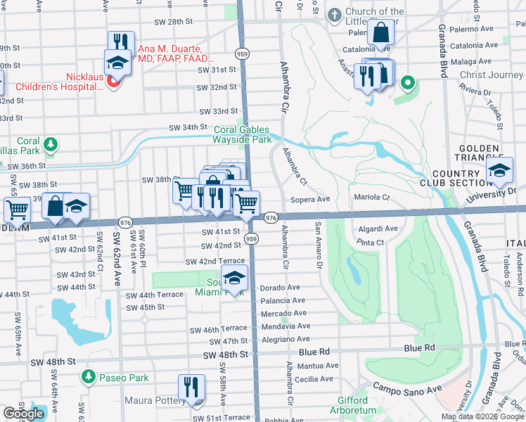 map of restaurants, bars, coffee shops, grocery stores, and more near in Coral Gables