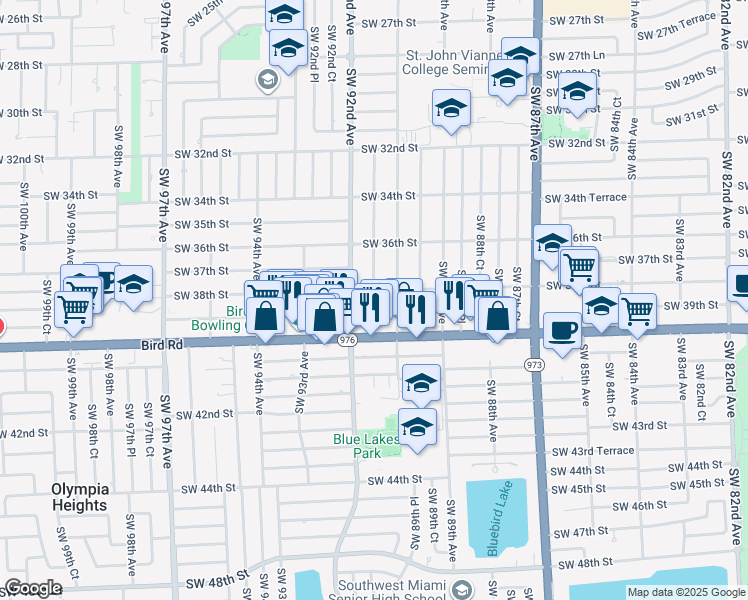 map of restaurants, bars, coffee shops, grocery stores, and more near 3830 Southwest 91 Avenue in Miami