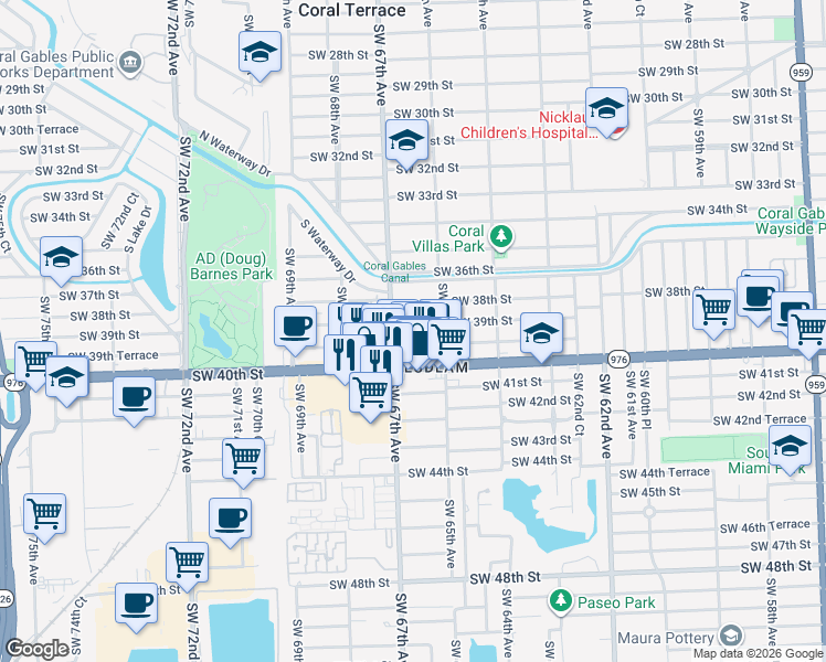 map of restaurants, bars, coffee shops, grocery stores, and more near in Glenvar Heights