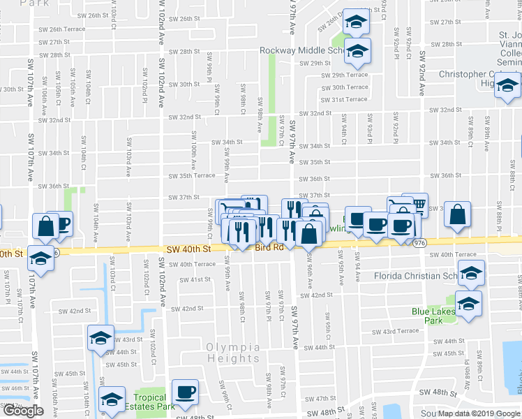 map of restaurants, bars, coffee shops, grocery stores, and more near 3869 Southwest 99th Avenue in Miami
