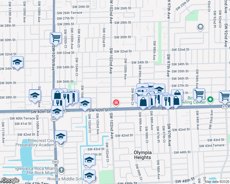 map of restaurants, bars, coffee shops, grocery stores, and more near 10141 Southwest 38th Terrace in Miami