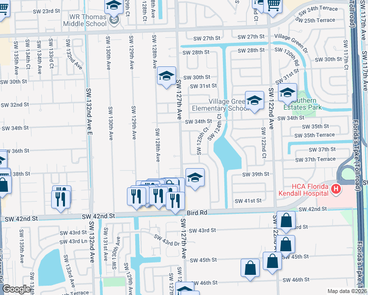 map of restaurants, bars, coffee shops, grocery stores, and more near in Olympia Heights