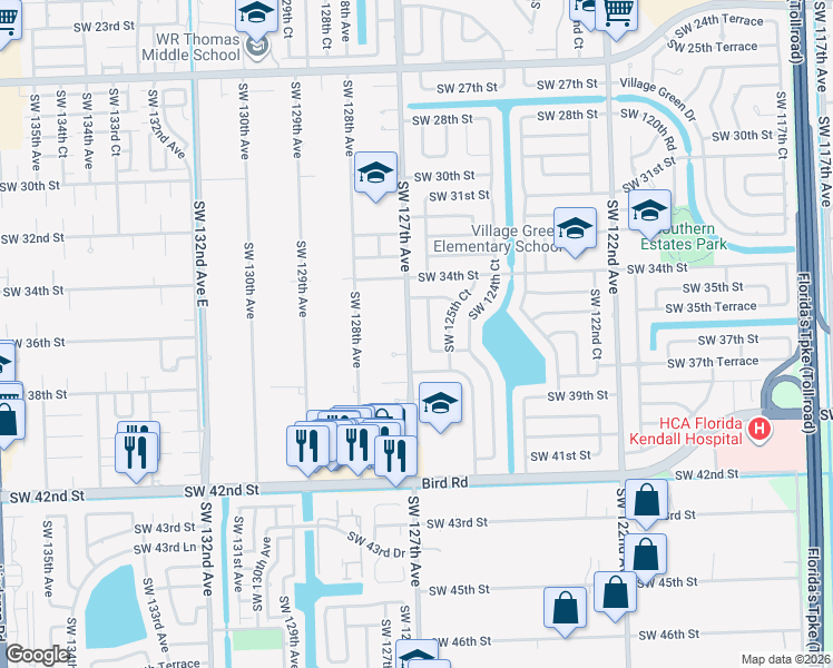 map of restaurants, bars, coffee shops, grocery stores, and more near in Olympia Heights