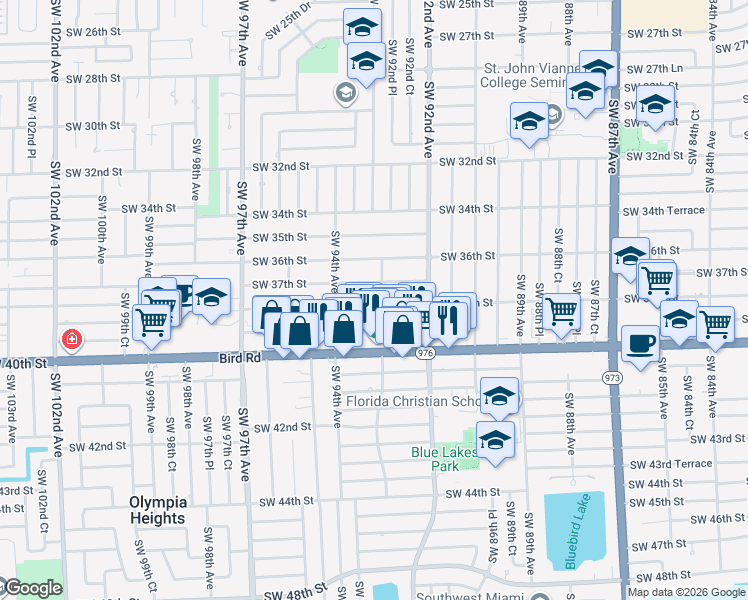 map of restaurants, bars, coffee shops, grocery stores, and more near 9311 Southwest 38th Street in Miami