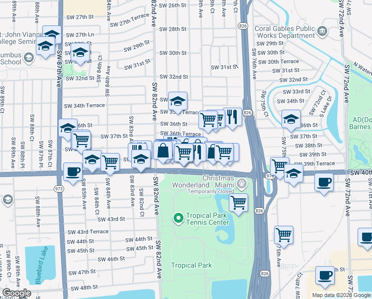 map of restaurants, bars, coffee shops, grocery stores, and more near 7971 Southwest 37th Terrace in Miami