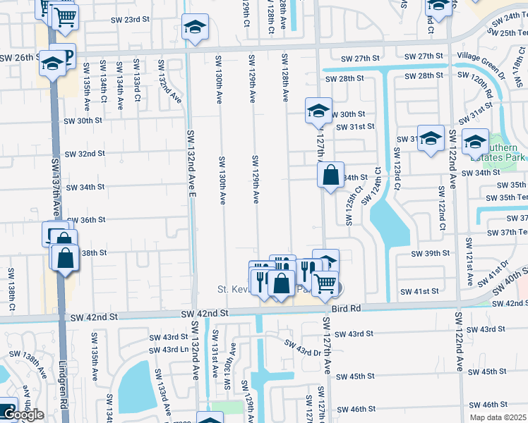 map of restaurants, bars, coffee shops, grocery stores, and more near 3505 Southwest 129th Avenue in Miami