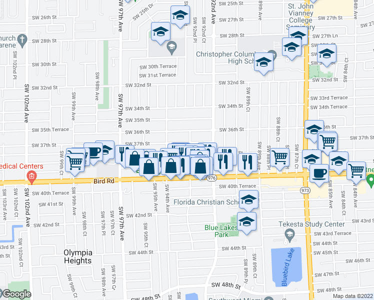 map of restaurants, bars, coffee shops, grocery stores, and more near 9306 Southwest 37th Street in Miami