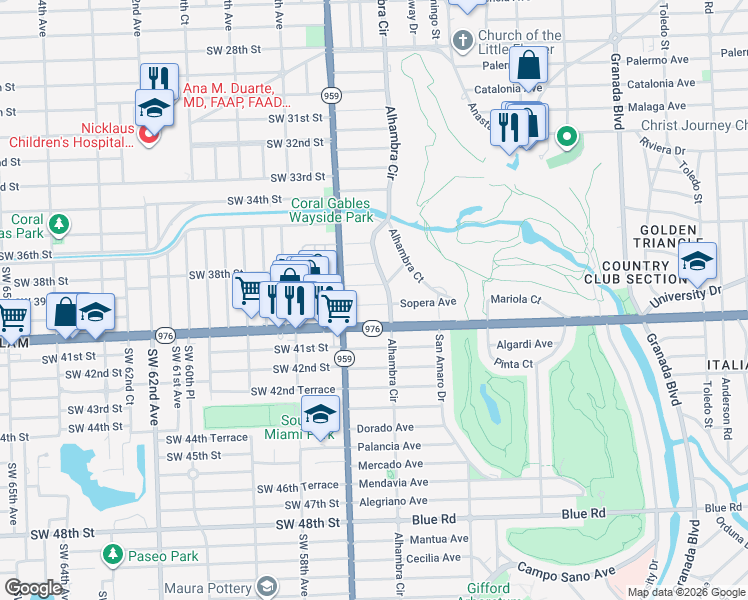 map of restaurants, bars, coffee shops, grocery stores, and more near 1529 Sopera Avenue in Coral Gables
