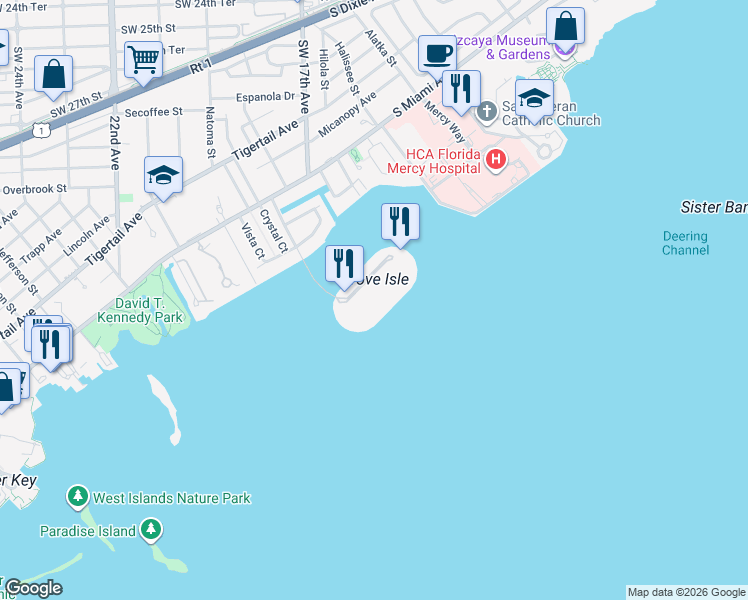 map of restaurants, bars, coffee shops, grocery stores, and more near in Miami