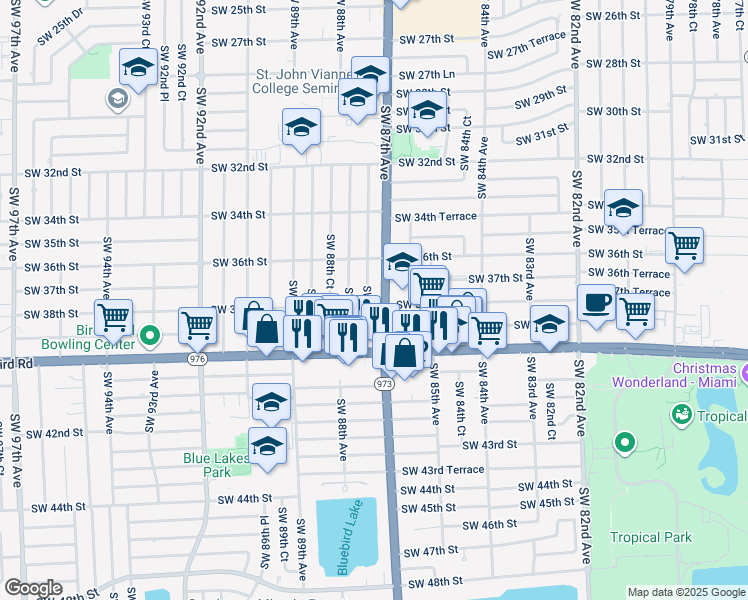 map of restaurants, bars, coffee shops, grocery stores, and more near 3711 Southwest 87th Place in Miami