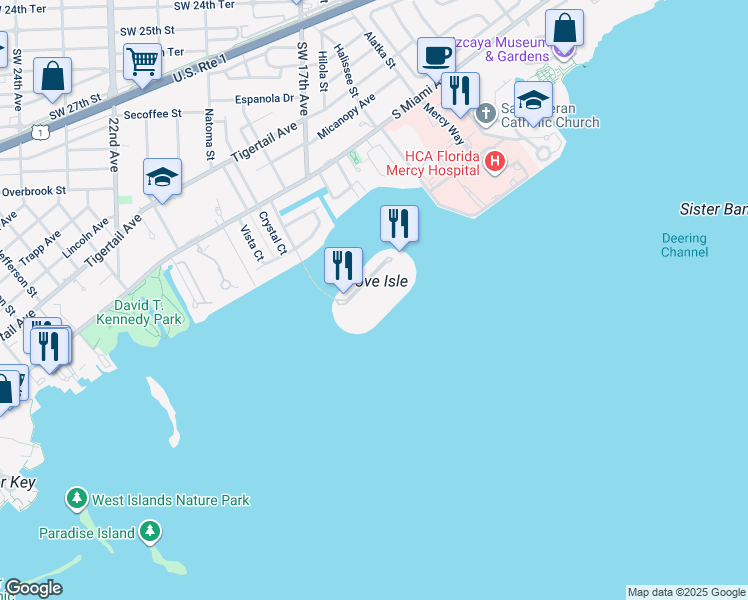 map of restaurants, bars, coffee shops, grocery stores, and more near in Miami