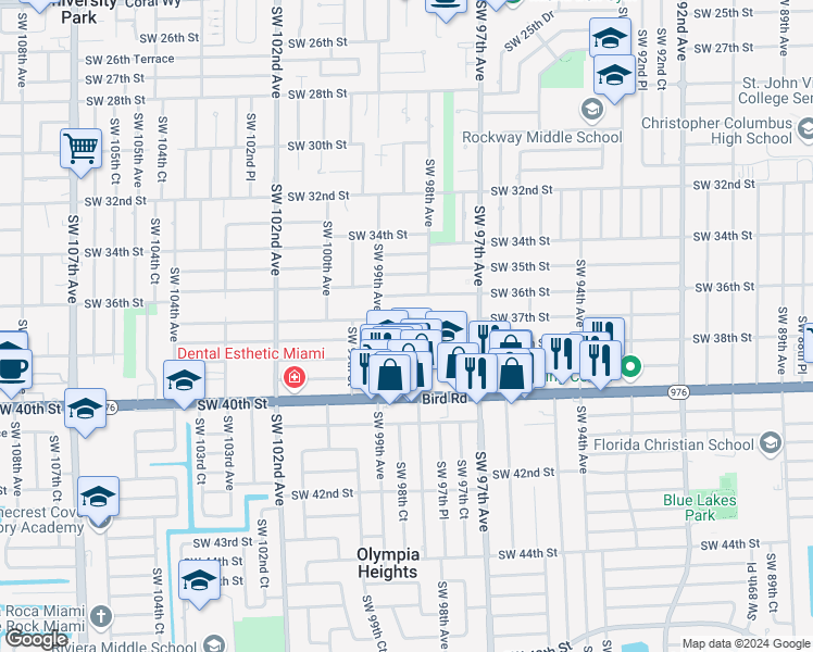 map of restaurants, bars, coffee shops, grocery stores, and more near 3721 Southwest 99th Avenue in Miami