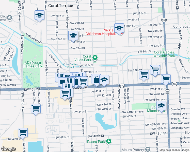 map of restaurants, bars, coffee shops, grocery stores, and more near 6352 Southwest 38th Street in Miami