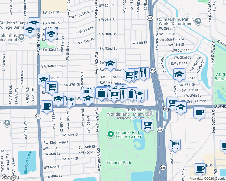 map of restaurants, bars, coffee shops, grocery stores, and more near 7971 Southwest 37th Terrace in Miami