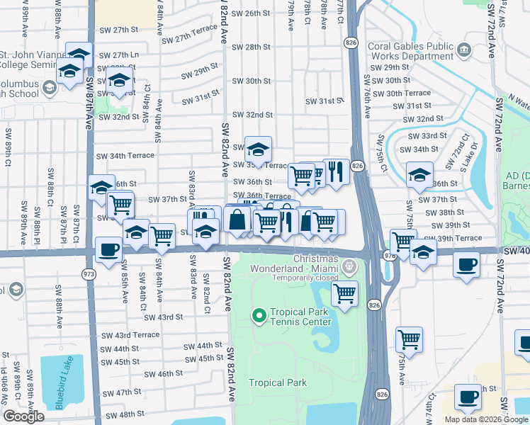 map of restaurants, bars, coffee shops, grocery stores, and more near 7971 Southwest 37th Terrace in Miami
