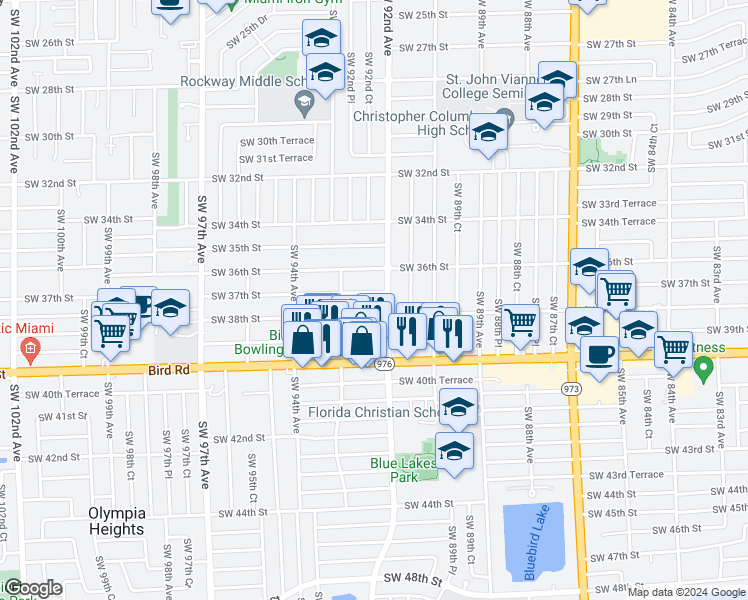 map of restaurants, bars, coffee shops, grocery stores, and more near 9232 Southwest 37th Street in Miami
