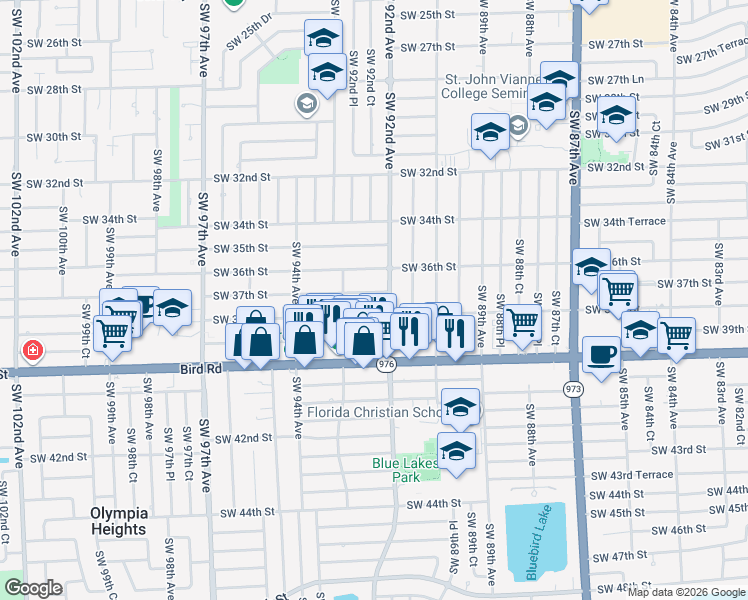 map of restaurants, bars, coffee shops, grocery stores, and more near 9232 Southwest 37th Street in Miami